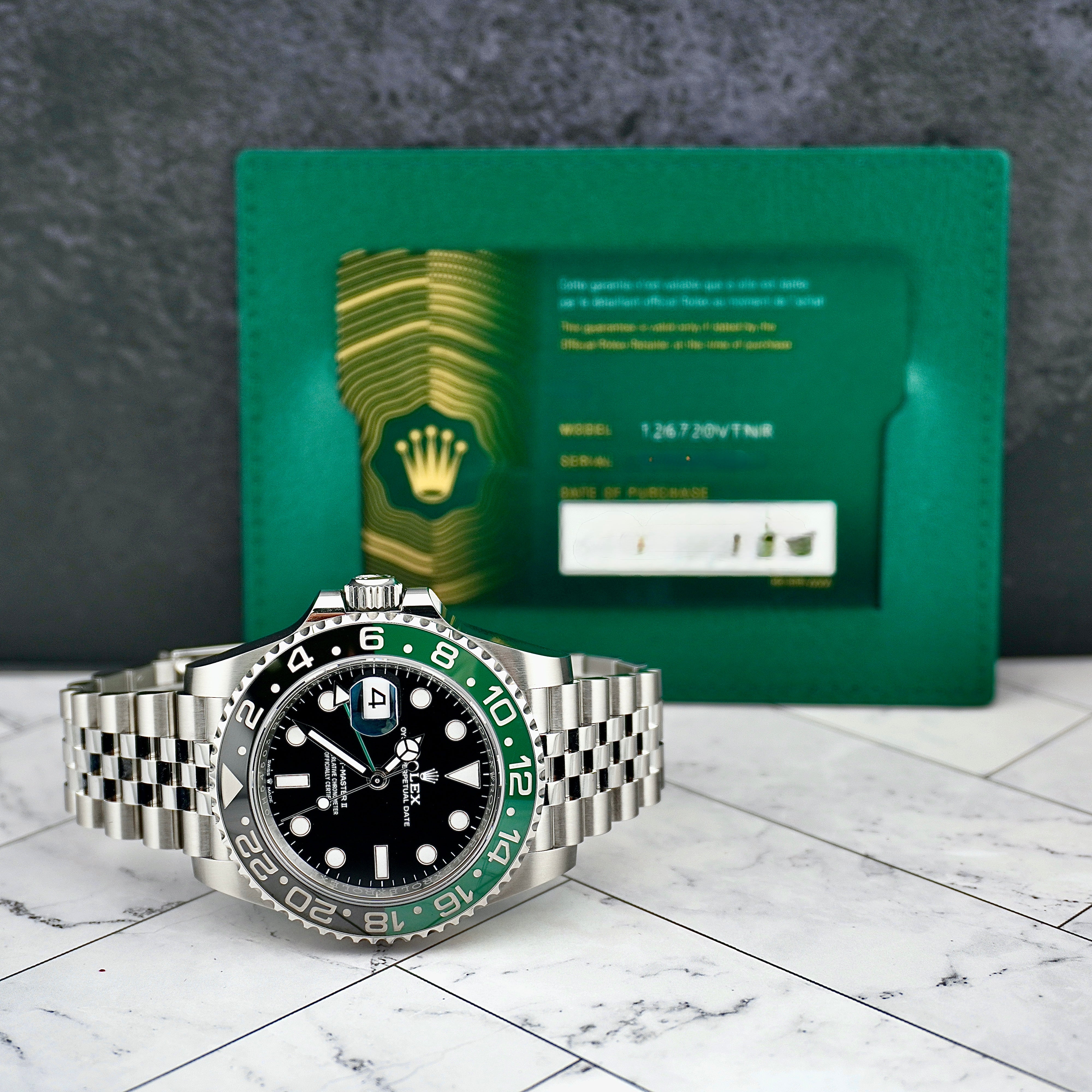 Rolex 40mm GMT MasterII Sprite Green/Black Bezel Steel Mens Watch