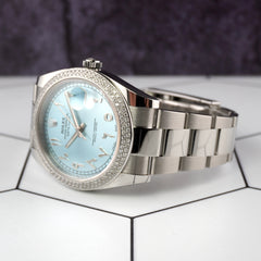 Rolex Mens Datejust II 41mm Oyster Steel Watch ICED 2ct Ice Blue Dial 126300