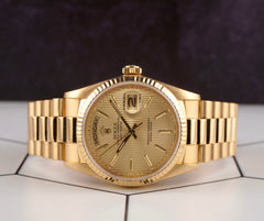 Rolex DAY-DATE 36mm 18K Yellow Gold President Men's Gold Dial Watch Ref: 18038