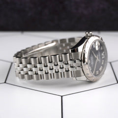 Rolex Datejust 31mm Purple Roman Dial Steel Scattered Diamond Bezel 178344 Card