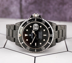 Rolex Submariner Date 40mm Steel Black Iced out 6ct Oyster Mens Watch 16610