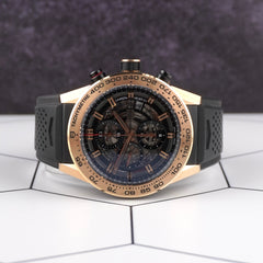 Tag Heuer Carrera 45mm 18k RG Skeletonized Rubber Band Men's Watch CAR2A5B