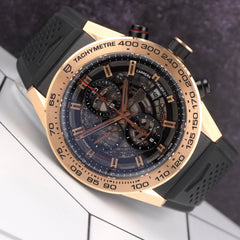 Tag Heuer Carrera 45mm 18k RG Skeletonized Rubber Band Men's Watch CAR2A5B