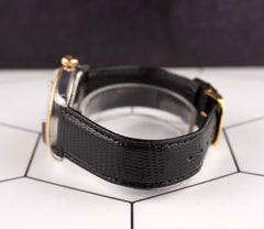 Rolex 34mm Date Stainless Steel 18k Yellow Gold Black Strap Men's Watch 1505