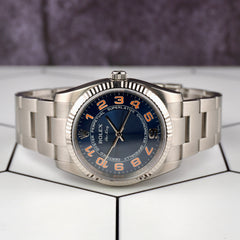 Rolex Air King 34mm Blue Concentric Dial Steel Mens Watch 114234