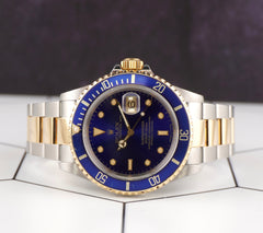 Rolex Submariner Date 40mm 18k Gold & Steel BLUE Dial Oyster Watch 16613 PAPERS