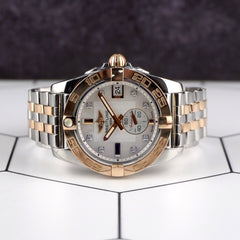 Breitling Galactic 2-Tone RG-SS 36mm White MOP Diamond Dial Watch C37330