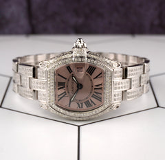 Cartier Roadster 33mm Ladies Watch Custom Iced Out 6ct Genuine Diamonds 2675