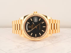 Rolex Day-Date 40mm Black Index Dial Fluted Yellow Gold Men's Watch 228238