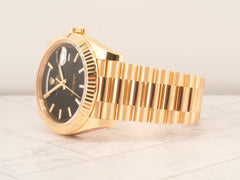 Rolex Day-Date 40mm Black Index Dial Fluted Yellow Gold Men's Watch 228238
