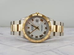Rolex Datejust 36mm Turn O Graph 18k YG Steel White Dial Men's Watch 16263