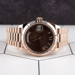 Rolex Day-Date 41mm Rose Gold Chocolate Dial President Bracelet Watch 228235
