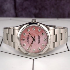 Rolex 34mm Oyster Perpetual Pink Mop Diamond Dial Stainless Steel Watch 14000