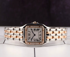 Cartier 29mm Panthere Medium Steel Rose Gold Diamond Ladies Watch 4119