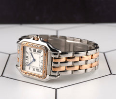 Cartier 29mm Panthere Medium Steel Rose Gold Diamond Ladies Watch 4119