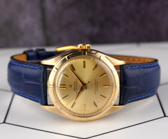 Rolex Oyster Perpetual Vintage Mens 34mm SOLID 14k Yellow Gold Leather Ref 6085