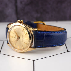 Rolex Oyster Perpetual Vintage Mens 34mm SOLID 14k Yellow Gold Leather Ref 6085