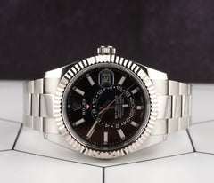 Rolex Sky-Dweller 42mm Men 18k White Gold Bezel Steel Watch Oyster Black 326934