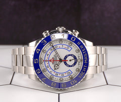 Rolex 44mm Yacht-Master II Steel Blue Bezel White Dial Men's Watch 116680