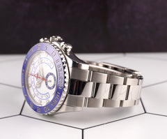 Rolex 44mm Yacht-Master II Steel Blue Bezel White Dial Men's Watch 116680