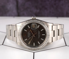 Rolex Date 34mm Ladies 1.5ct Grey Motif Dial Steel Oyster Watch 15000