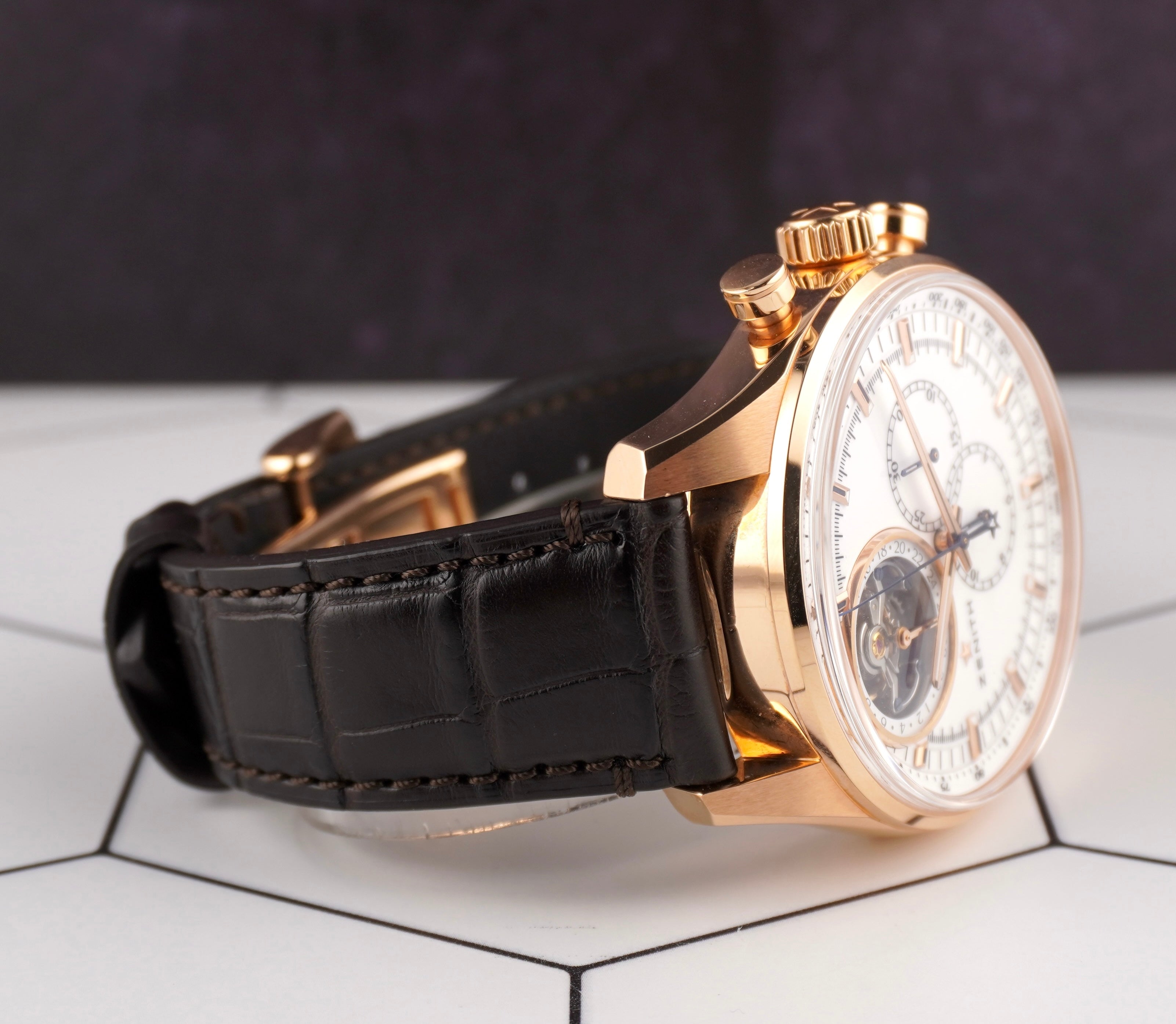 Zenith 44mm El Primero Tourbillon 18K RG Alligator Strap Watch