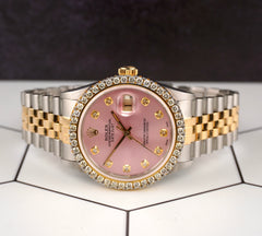 Rolex Mens Datejust 36mm 18k Yellow Gold & Steel ICED 2.50ct Diamonds Pink Dial