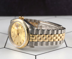 Rolex Vintage 36mm Datejust Gold Dial Steel Yellow Gold Fluted Men's Watch 1601