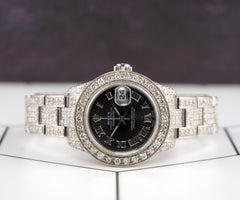Rolex 26mm Datejust Black Sunbeam Dial 10ct Iced Out Diamonds Watch Ref 179174