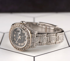 Rolex 26mm Datejust Black Sunbeam Dial 10ct Iced Out Diamonds Watch Ref 179174