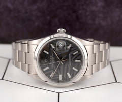 Rolex Date 34mm Ladies Grey Palm Dial Oyster Steel Watch 15000