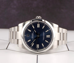 Rolex Men's 41mm Oyster Perpetual Steel Blue Dial Smooth Men's Watch 124300