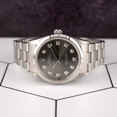 Rolex 34mm Oyster Perpetual Grey Diamond Dial Stainless Steel Watch 14000