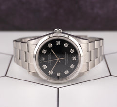 Rolex 34mm Oyster Perpetual Black Diamond Dial Stainless Steel Watch 14000