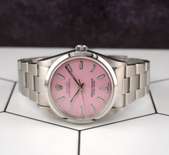 Rolex 34mm Oyster Perpetual PInk Dial Stainless Steel Watch 14000