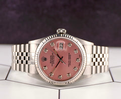 Rolex 36mm Datejust Steel Fluted Pink Dial Watch 16014