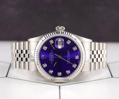 Rolex 36mm Datejust Steel Fluted Jubilee Dark Blue Dial Watch 16014