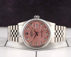 Rolex 36mm Datejust Steel Engine-Turned Jubilee Pink Dial Watch 16030