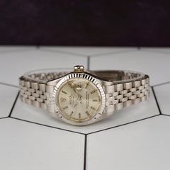 Rolex Ladies Datejust 26mm 18k White Gold Jubilee Silver Dial Watch Ref: 6917