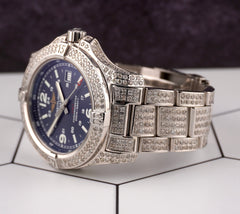 Breitling Colt Mens 44mm Iced 12ct Diamonds Blue Dial Steel Quartz Watch A74388