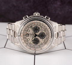 Breitling Professional 44mm Silver Dial 5ct Iced Out Diamond Mens Watch A42362