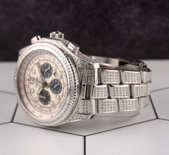 Breitling Professional 44mm Silver Dial 5ct Iced Out Diamond Mens Watch A42362