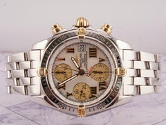 Breitling Chrono Cockpit 39mm 18k YG & Steel Rotating White MOP Dial B13357