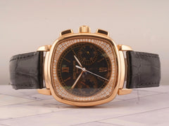 Patek Philippe Chronograph 35.5X40mm 18k RG Leather Band Black Dial 7071R-010
