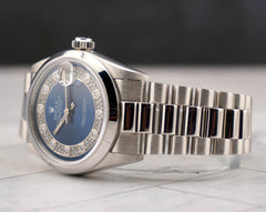 Rolex 31mm Datejust Diamond Dial President Band Platinum Ladies Watch 68246