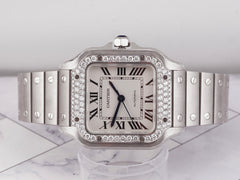 Cartier Santos Medium 35.1x35.1 mm Steel White Dial 1.50ct AM Diamond Bezel 4075