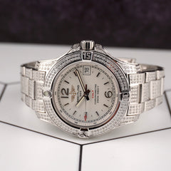 Breitling 33mm Colt Lady 3ct Iced Diamonds White Dial Steel Womens Watch A77388