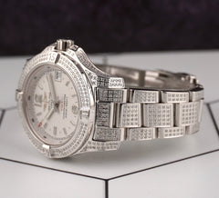 Breitling 33mm Colt Lady 3ct Iced Diamonds White Dial Steel Womens Watch A77388