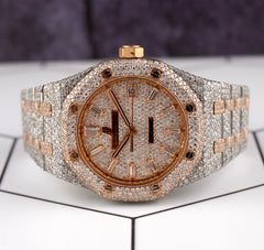 Audemars Piguet Royal Oak 37mm Rose Gold/ Steel Watch Iced 20ct Diamonds 15450SR