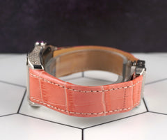 Cartier Santos 100 33mm 2.5ct Diamond Pink Roman Dial Leather Band Watch 2878